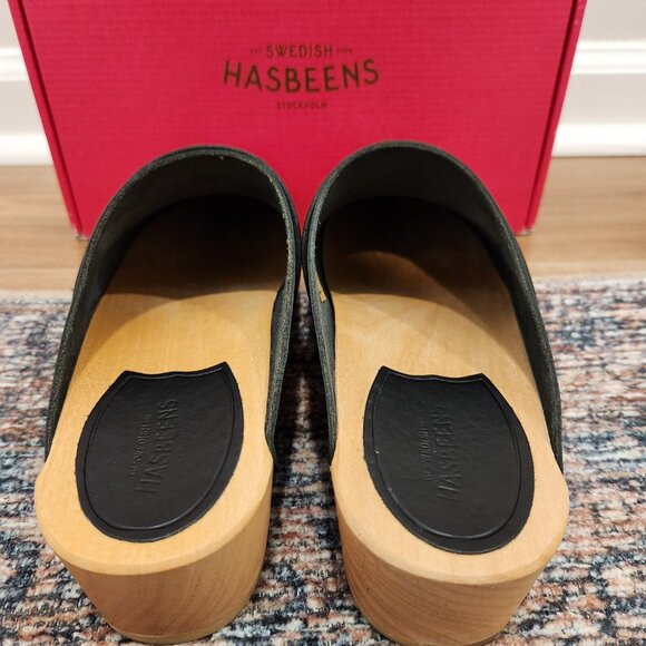 Sweedish Hasbeens Sweedish Husband black leather wood clogs Sz 8 - Picture 4 of 6